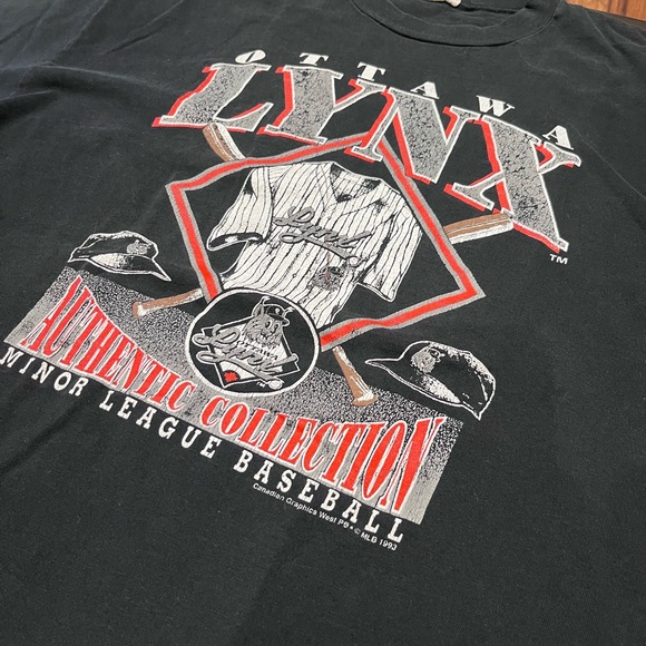 Vintage Ottawa Lynx 1993 Minor League Baseball RARE 90’s Black Graphic T-Shirt - Picture 2 of 4